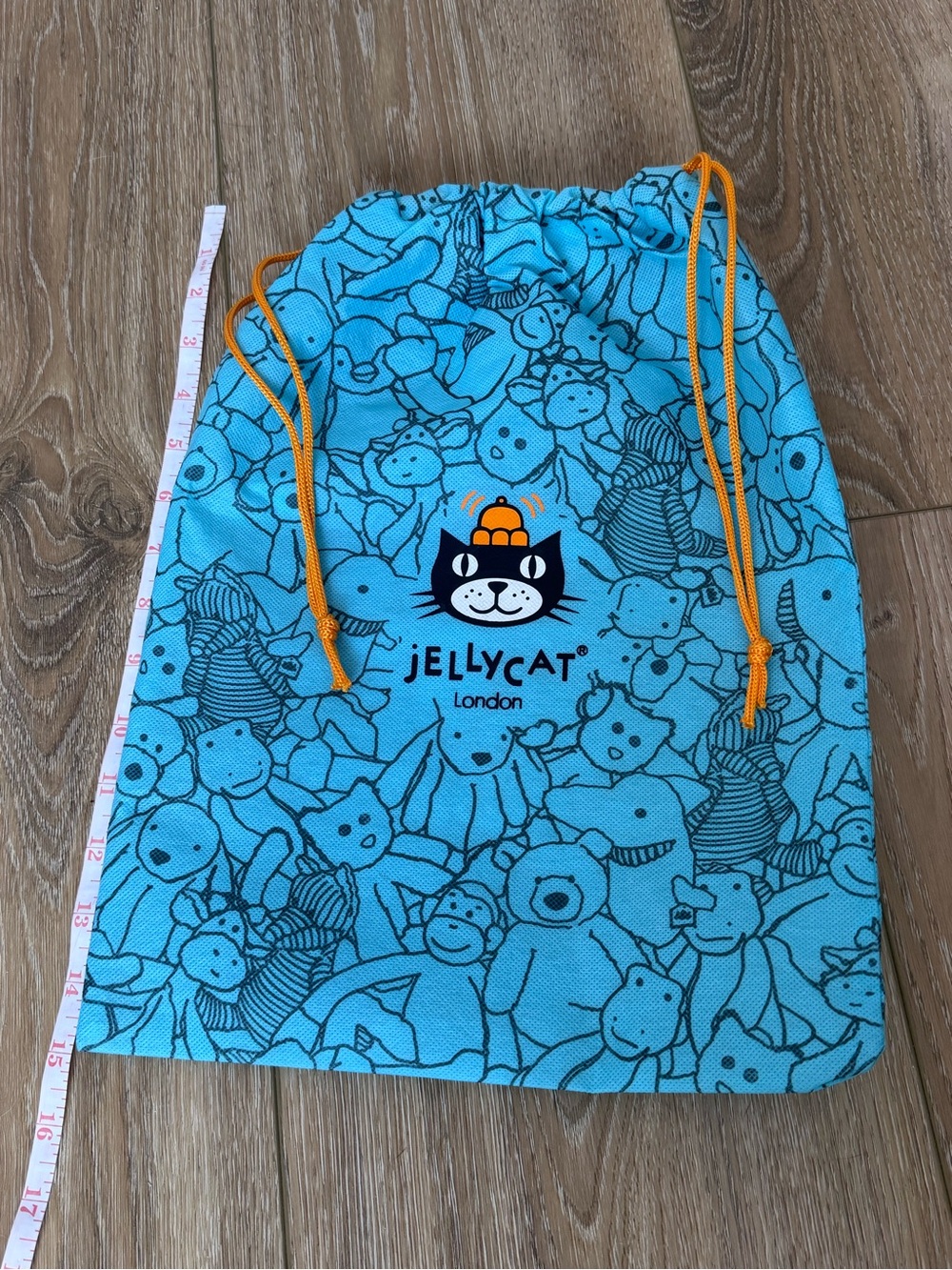 Jellycat Turquoise Drawstring Toy Bag with Orange Cords